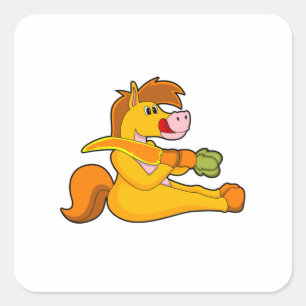 Horse with Carrot Square Sticker
