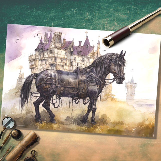 Horse with Castle Steampunk 1 Decoupage Paper (Creator Uploaded)