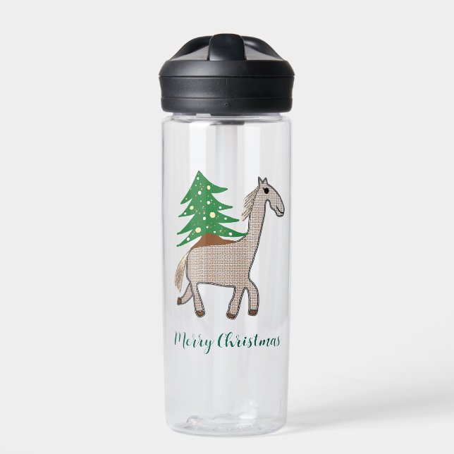 Horse with Christmas tree Water Bottle (Front)