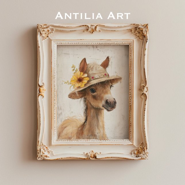 Horse with Floral Hat Rustic Farm Animal Pony Poster (Creator Uploaded)