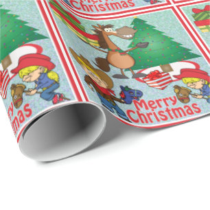Horse With Gifts And Stick Horse Kids Gift Wrap