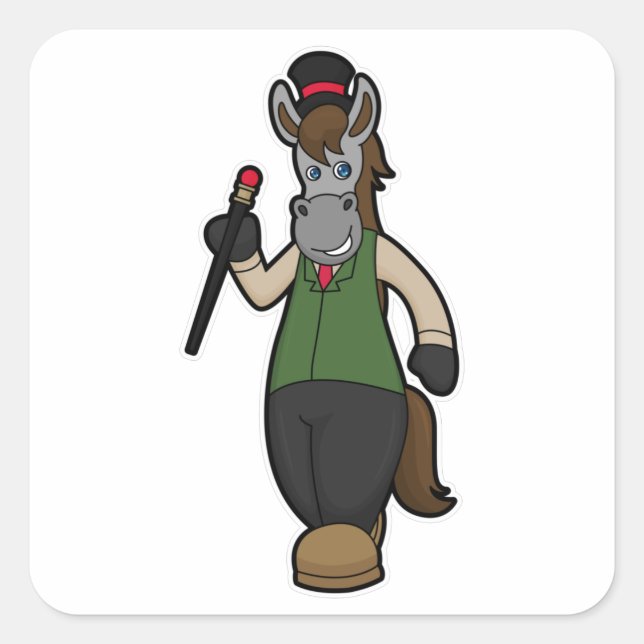 Horse with Hat & Cane Square Sticker (Front)