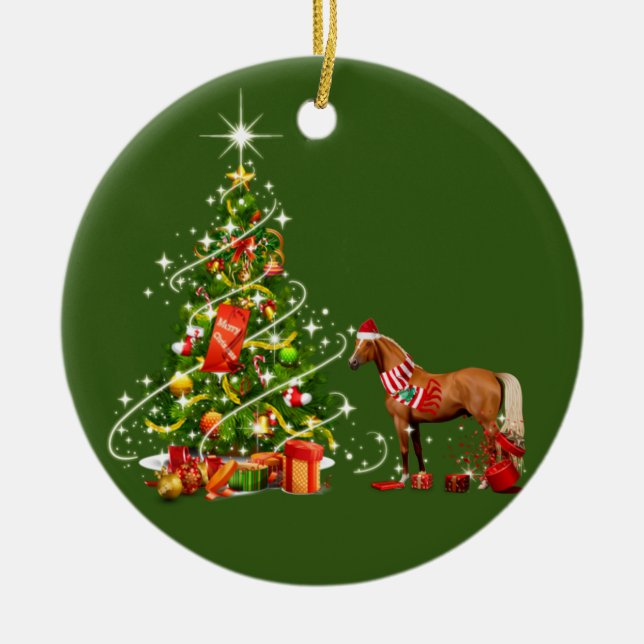 Horse With Hat Scafts  Christmas Ceramic Tree Decoration (Front)
