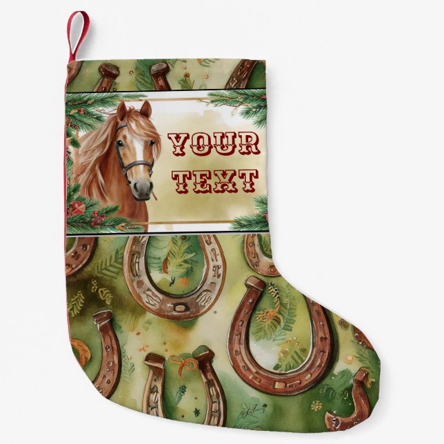 Horse with Horseshoes Background Small Christmas Stocking (Front)