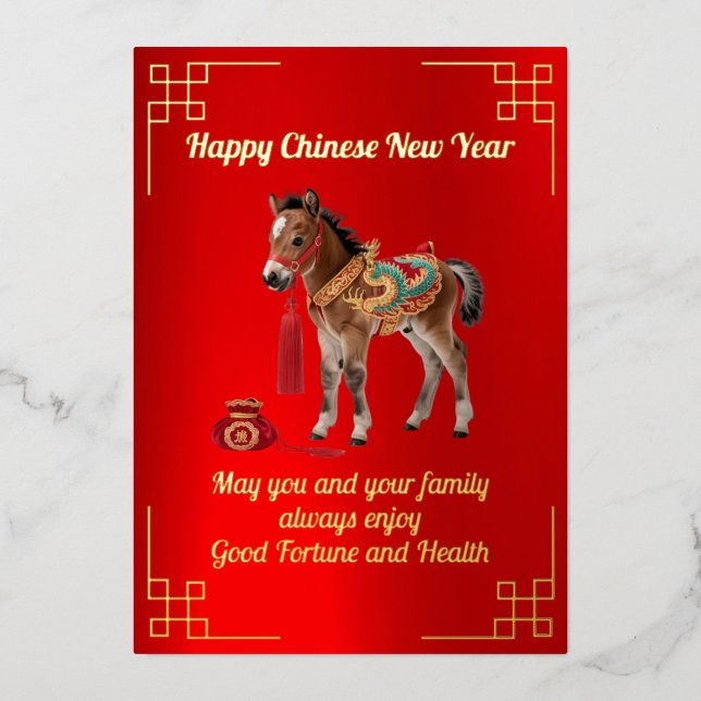 Horse with Money Pouch Chinese New Year Foil Card (Front)