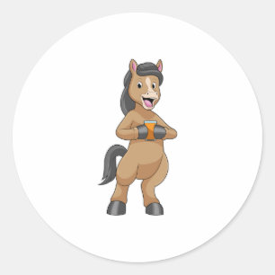 Horse with Mug of Orange juice Classic Round Sticker