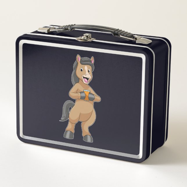 Horse with Mug of Orange juice Metal Lunch Box (Front)