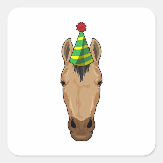 Horse with Party hat Square Sticker (Front)