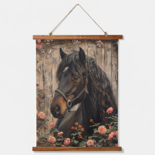 Horse with Pink Flowers Decoupage Hanging Tapestry