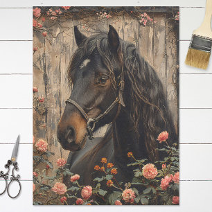 Horse with Pink Flowers Decoupage Tissue Paper