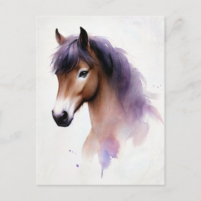 Horse With Purple Mane Watercolor Postcard (Front)