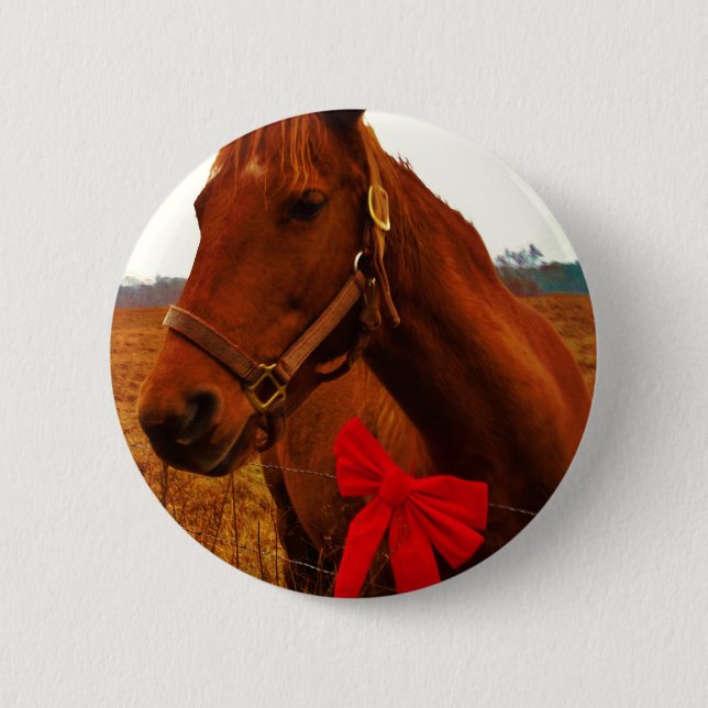 Horse with Red Bow 6 Cm Round Badge (Front)