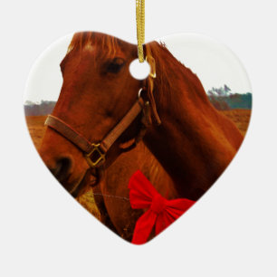 Horse with Red Bow Ceramic Tree Decoration