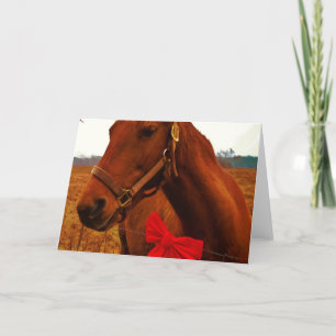 Horse with Red Bow Holiday Card