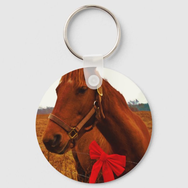 Horse with Red Bow Key Ring (Front)