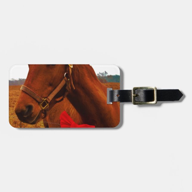 Horse with Red Bow Luggage Tag (Front Horizontal)
