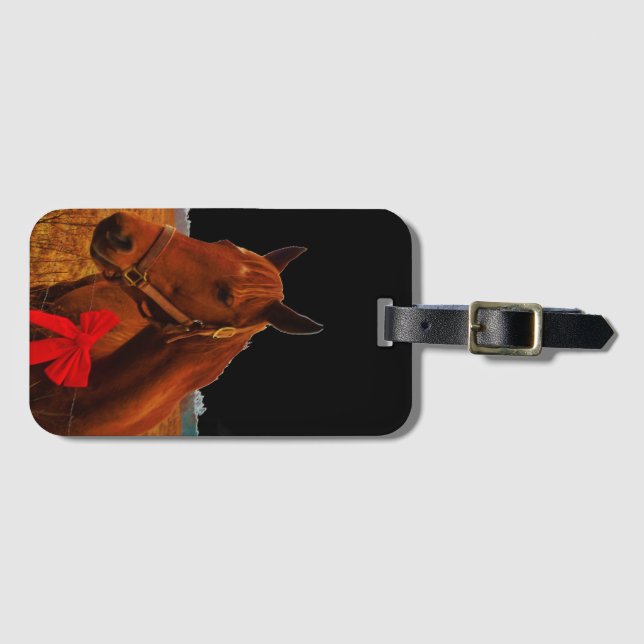 Horse with Red Bow Luggage Tag (Front Horizontal)