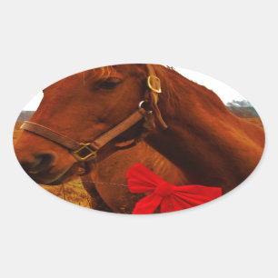 Horse with Red Bow Oval Sticker