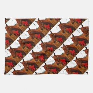 Horse with Red Bow Tea Towel