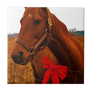 Horse with Red Bow Tile