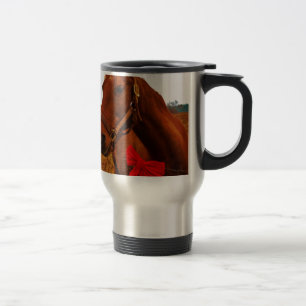 Horse with Red Bow Travel Mug