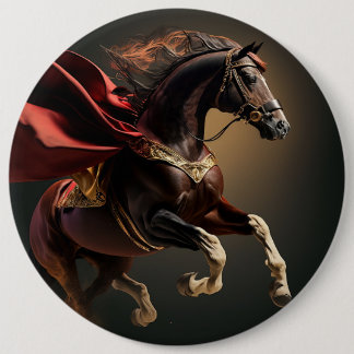 horse with red coat 6 cm round badge