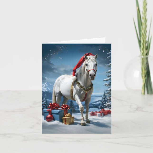 horse with santa hat and christmas gifts thank you card (Front)