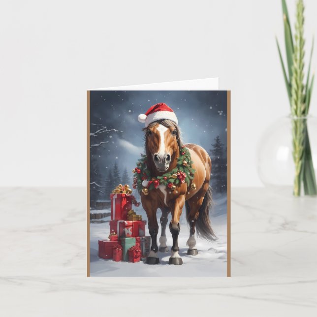 horse with santa hat and christmas gifts  thank you card (Front)