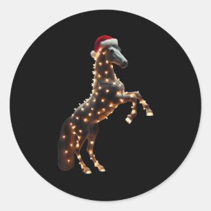 Horse With Santa Hat And Christmas Lights Lover Ow Classic Round Sticker