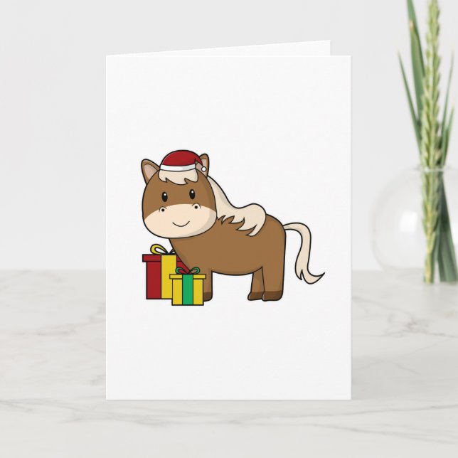 Horse with Santa hat & Gifts Card (Front)