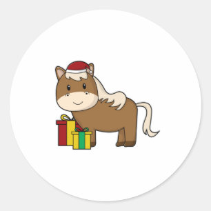 Horse with Santa hat & Gifts Classic Round Sticker