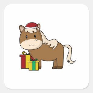 Horse with Santa hat & Gifts Square Sticker