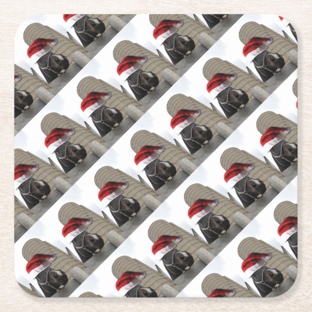 Horse with Santa Hat Square Paper Coaster (Front)