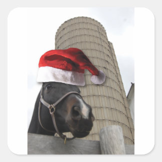 Horse with Santa Hat Square Sticker