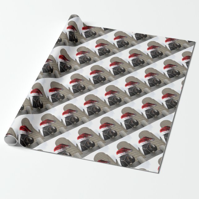 Horse with Santa Hat Wrapping Paper (Unrolled)