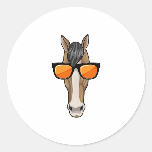 Horse with Sunglasses Classic Round Sticker (Front)