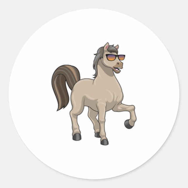 Horse with Sunglasses Classic Round Sticker (Front)