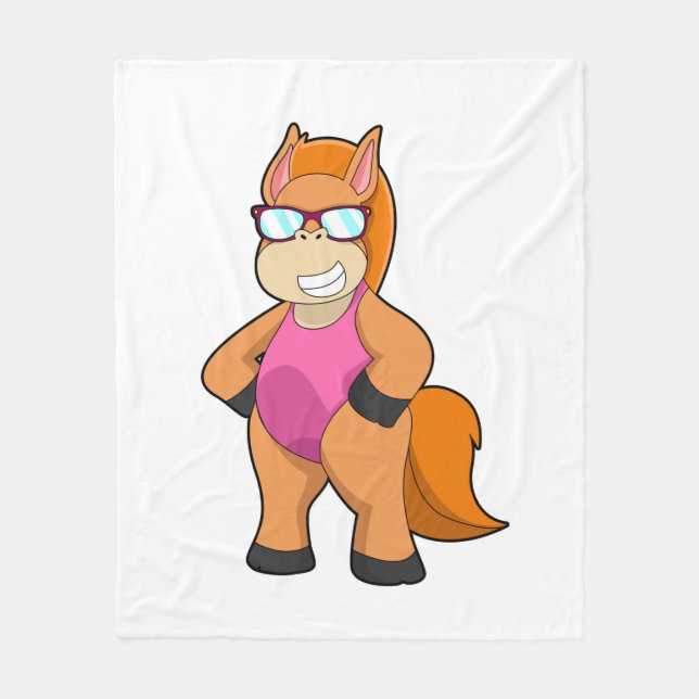 Horse with Sunglasses Fleece Blanket (Front)