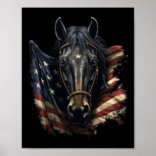 Horse With Usa Flag Horseback Riding Equestrian Fo Poster