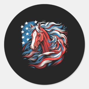 Horse With Usa Flag Horseback Riding Equestrian Wo Classic Round Sticker
