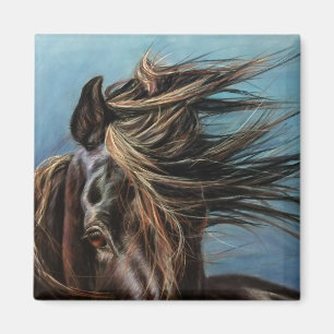 Horse with windblown mane: magnet
