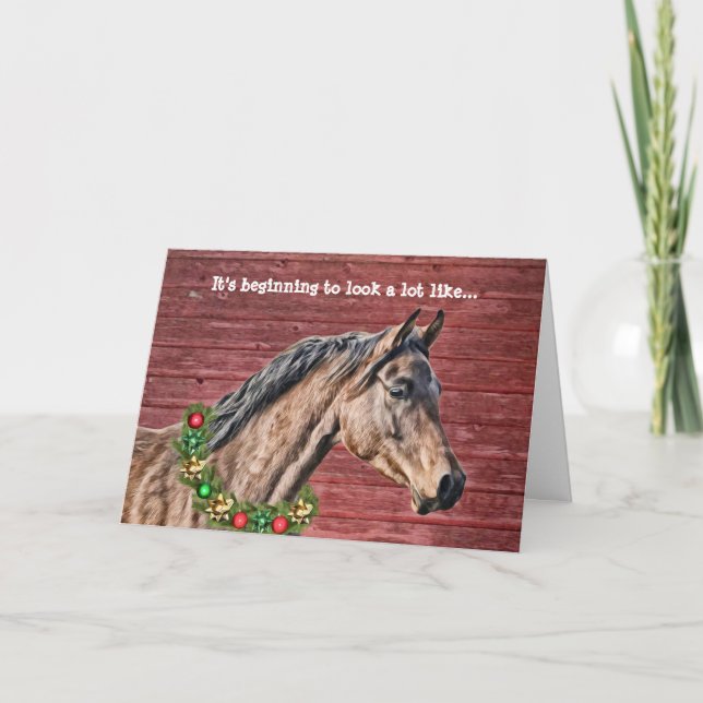 Horse With Wreath Christmas Card (Front)