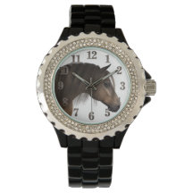 Horse Women's Rhinestone Black Enamel Watch