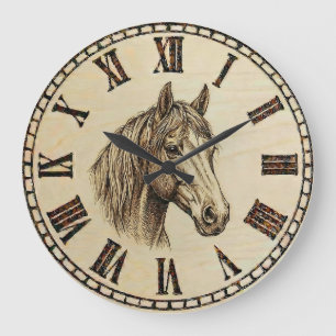 Horse Wood Burned Wall Clock