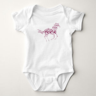 Horse Word Cloud Unique Design in Maroon Baby Bodysuit