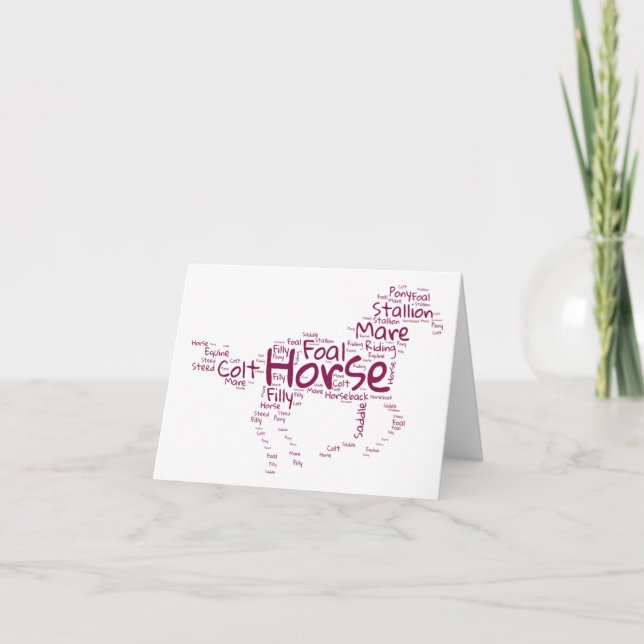 Horse Word Cloud Unique Design in Maroon BLANK  Card (Front)