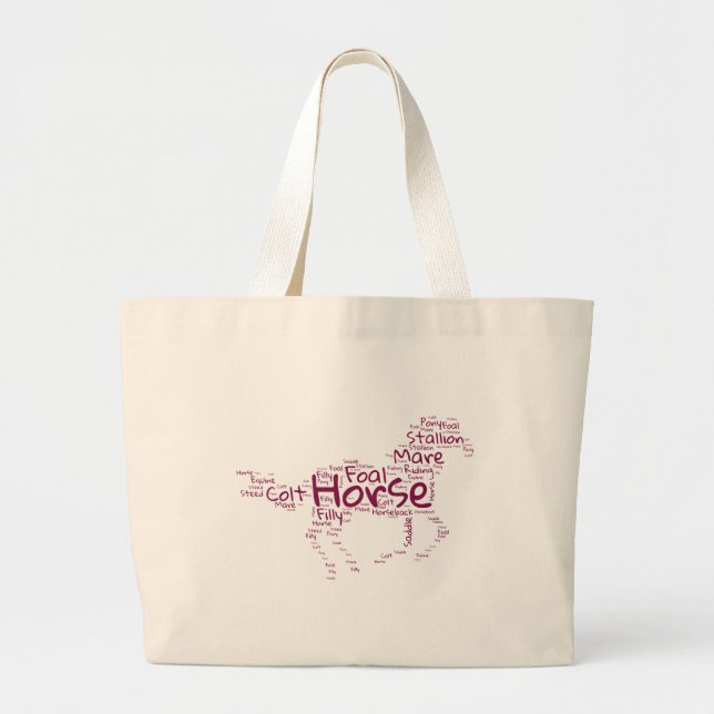 Horse Word Cloud Unique Design in Maroon Large Tote Bag (Front)