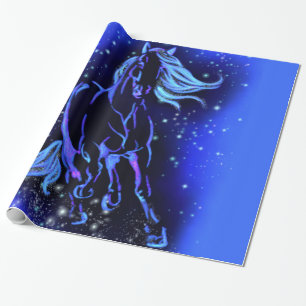 Horse Wrapping Paper Running In Blue Starry Night