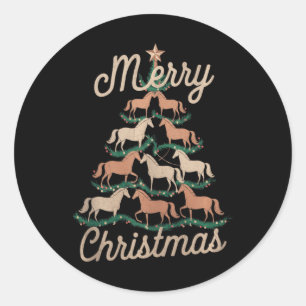 Horse Xmas Tree Horses Christmas Tree Merry Christ Classic Round Sticker