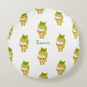 Horse Year Lucky Cute Personalized Round Pillow 
